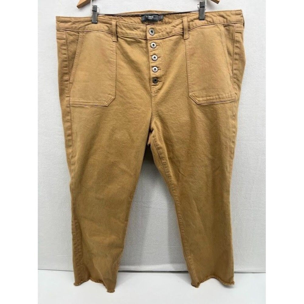 Women's Torrid Size 22 TALL Button Fly Khaki Jeans Raw Hem Straight Leg
